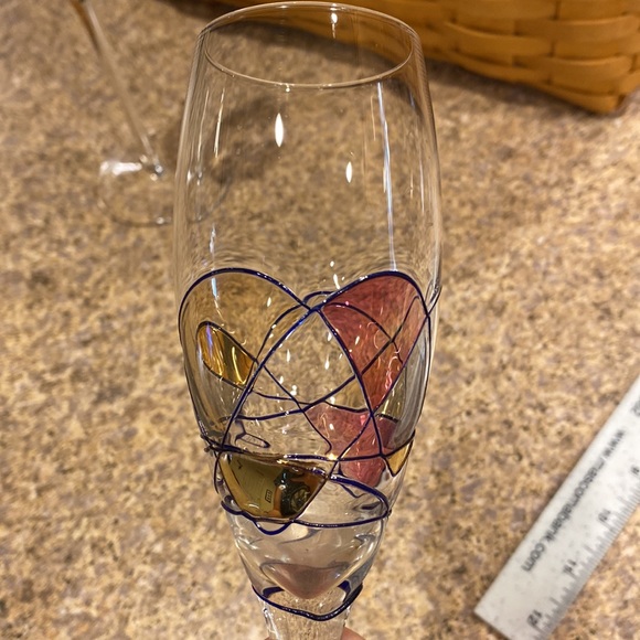 Milano Collection Set of 2 Flute Glasses Vivid Color Swirls with Gold - Picture 11 of 17